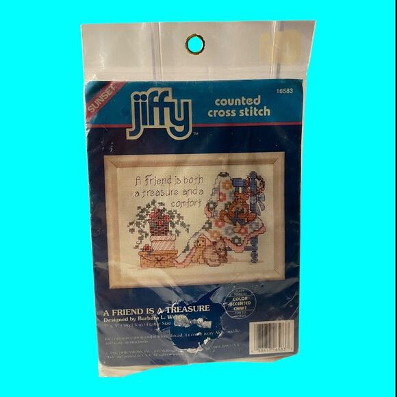 Vtg Jiffy Cross Stitch Kit Sampler Friend Is A Treasure And Comfort 7x5 1992 - Picture 4 of 8